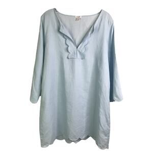 J.Crew Tunic‎ Top Womens Sz M Light Blue Scallop Collar & Hem V-Neck